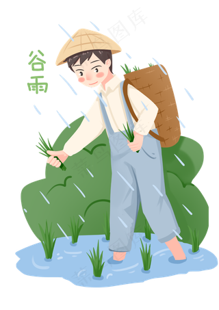 谷雨插秧的小男孩
