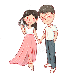 手绘卡通度假的情侣PNG素材