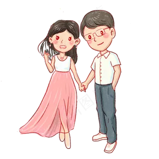 手绘卡通度假的情侣PNG素材