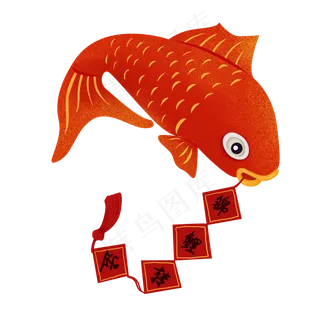 卡通手绘红色锦鲤挂饰元素,免抠元素