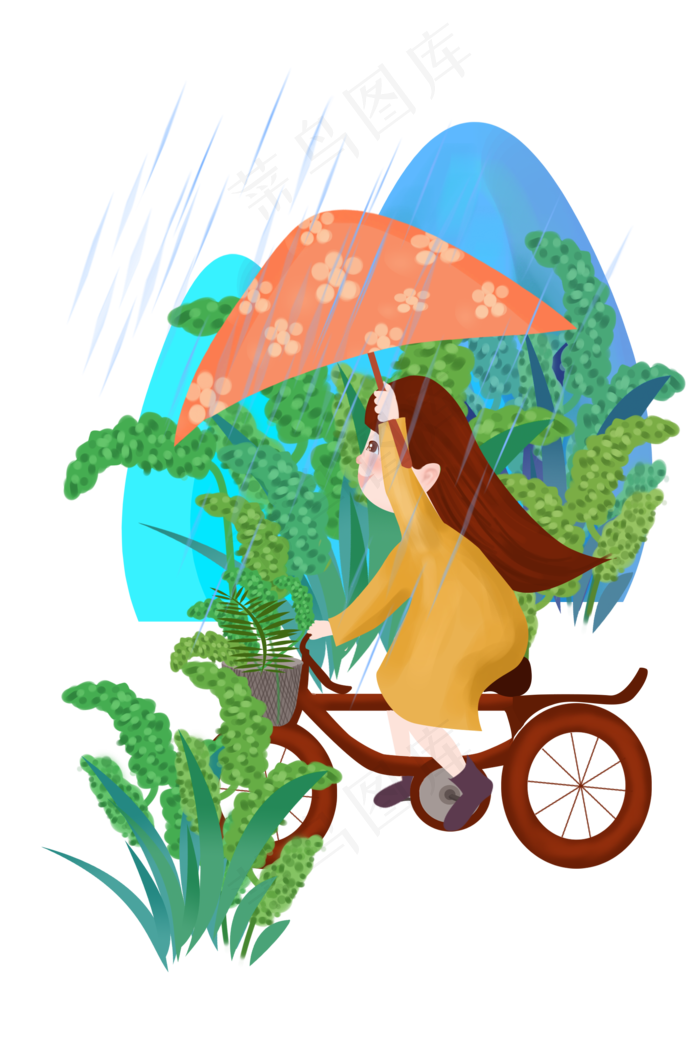 谷雨骑车打伞的小女孩(2000X3000(DPI:300))psd模版下载