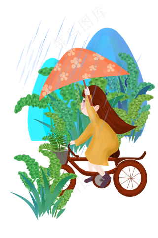 谷雨骑车打伞的小女孩