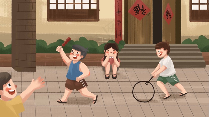 儿童记忆旧时代童年游戏老房子夏天(2880*1620px 300 dpi )