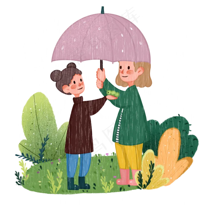 谷雨打伞的小女孩(2000X2000(DPI:300))psd模版下载