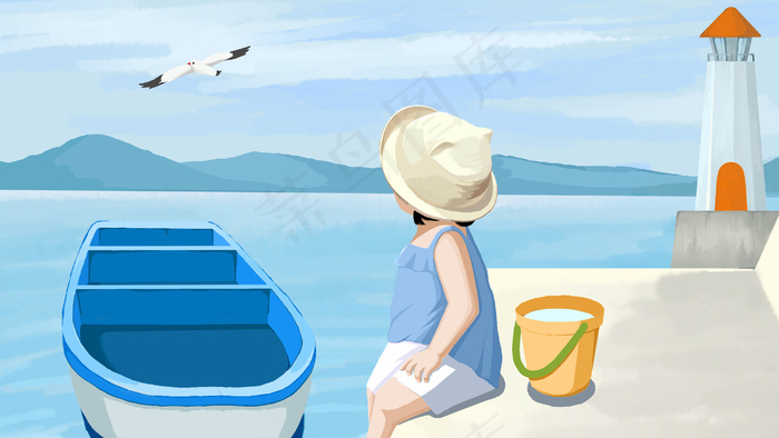 童年的盛夏与大海(2880*1620px 300 dpi )psd模版下载