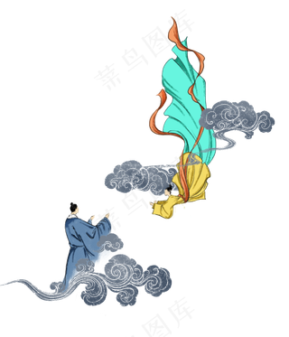 七夕情人节古典牛郎织女鹊桥相会,免抠元素