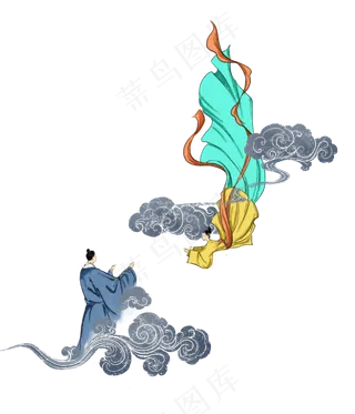 七夕情人节古典牛郎织女鹊桥相会,免抠元素