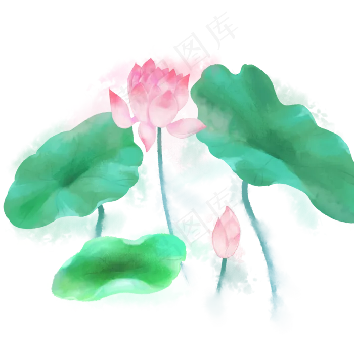 水墨水彩小清新荷花(2000X2000(DPI:300))psd模版下载