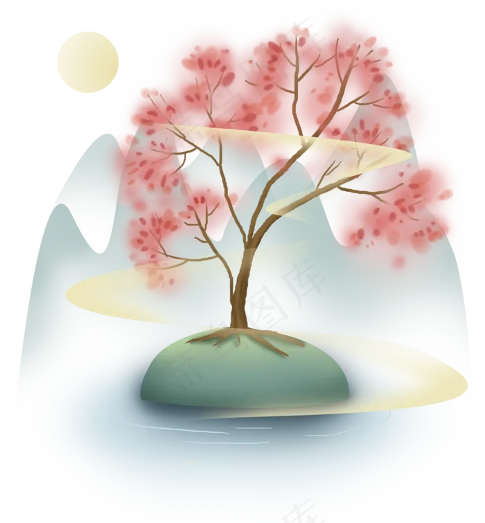 春天古风仙境里的桃树,免抠元素(2000X2158(DPI:299))psd模版下载