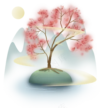 春天古风仙境里的桃树,免抠元素