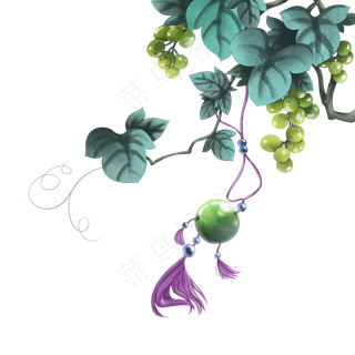葡萄枝藤国风挂件,免抠元素