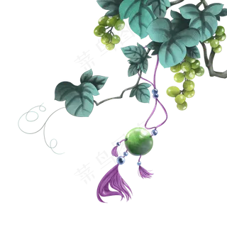 葡萄枝藤国风挂件,免抠元素