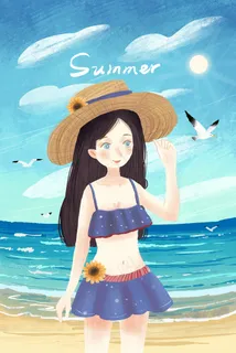 夏日少女海边游泳小清新