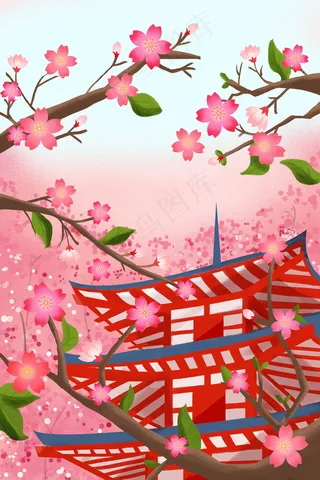 日本手绘风格唯美浪漫粉色樱花节