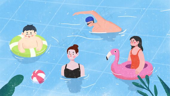 蓝色扁平风夏天游泳