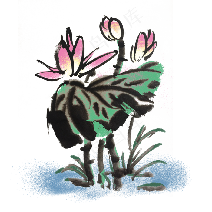 荷花手绘装饰图案(2000X2000(DPI:300))psd模版下载