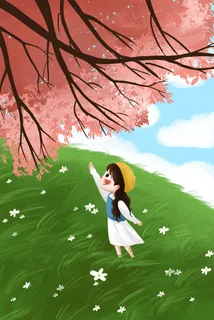 春天春季立春樱花踏青女孩四月你好风景