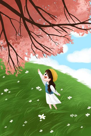春天春季立春樱花踏青女孩四月你好风景