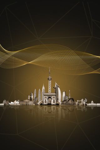 金色线条城市剪影房地产