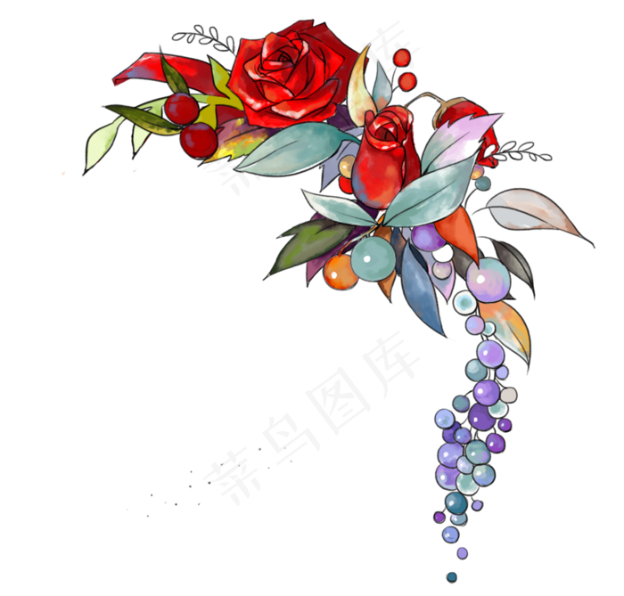 情人节手绘水彩玫瑰花捧花(2092*2000px 300 dpi )psd模版下载