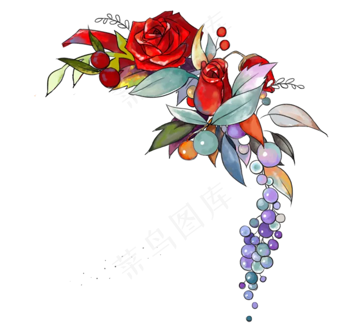 情人节手绘水彩玫瑰花捧花(2092*2000px 300 dpi )psd模版下载