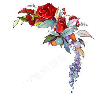 情人节手绘水彩玫瑰花捧花