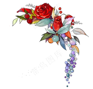 情人节手绘水彩玫瑰花捧花