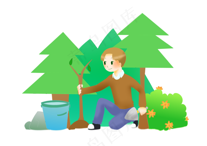 植树节种树男孩插画