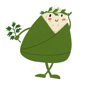 拟人拿着艾蒿粽子