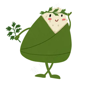 拟人拿着艾蒿粽子