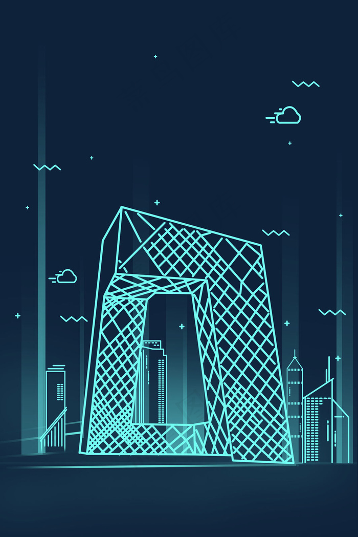 极简扁平北京城市夜景(3545X5315(DPI:300))psd模版下载