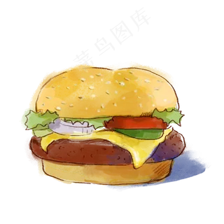 手绘水彩无敌汉堡