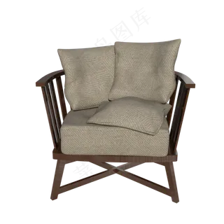 实木布艺单人沙发,免抠元素