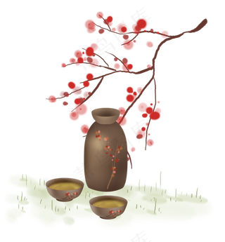 古风桃花陶瓷酒壶,免抠元素