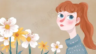 扎马尾的捧花少女