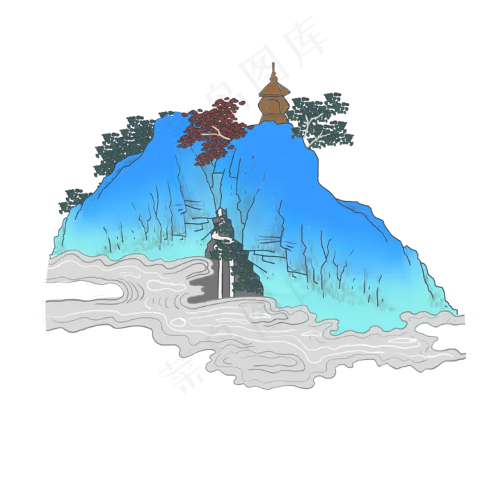 中国画水墨山水工笔云亭点翠PNG,免抠元素(3000X3000(DPI:300))psd模版下载