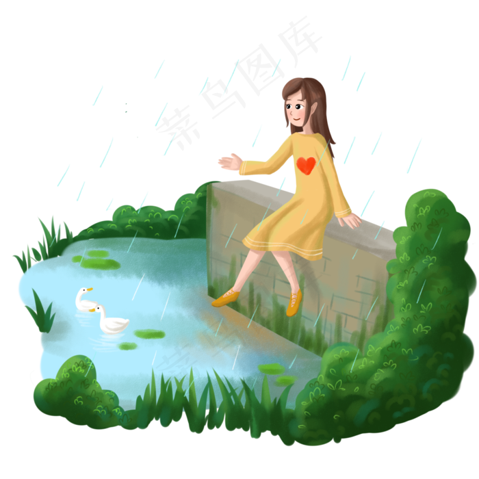 谷雨坐在河边的女孩