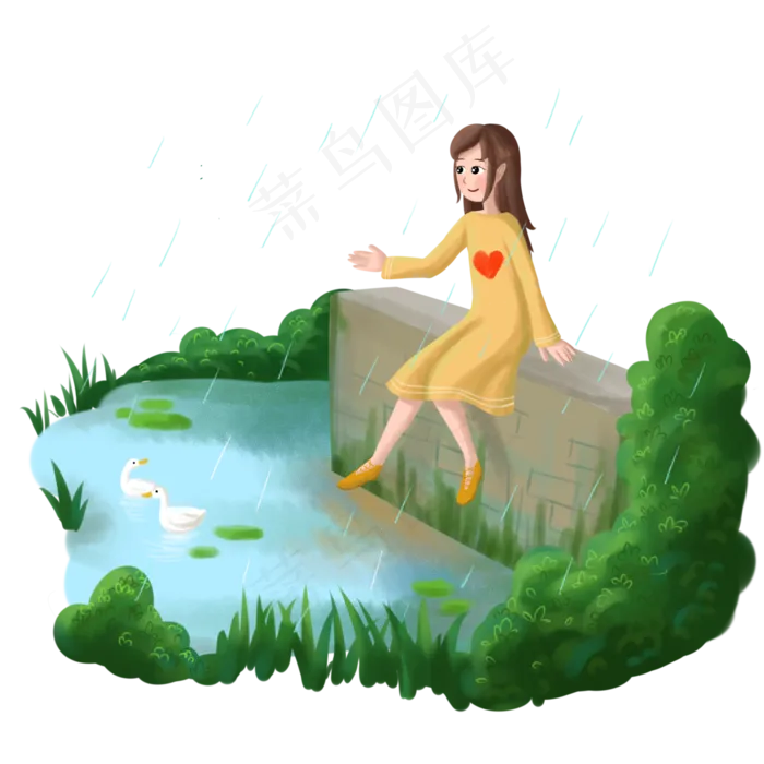 谷雨坐在河边的女孩