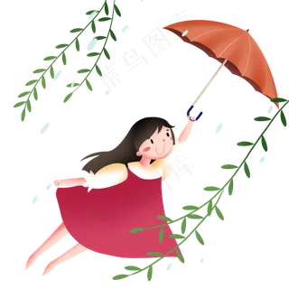 谷雨打伞的小女孩