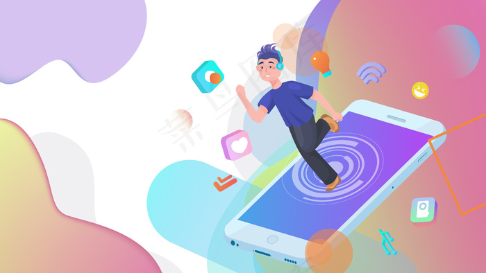 卡通虚拟现实体验科技概念横幅插画