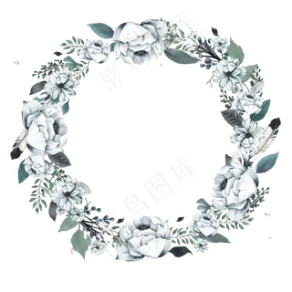 手绘风花卉边框花环治愈羽毛叶子