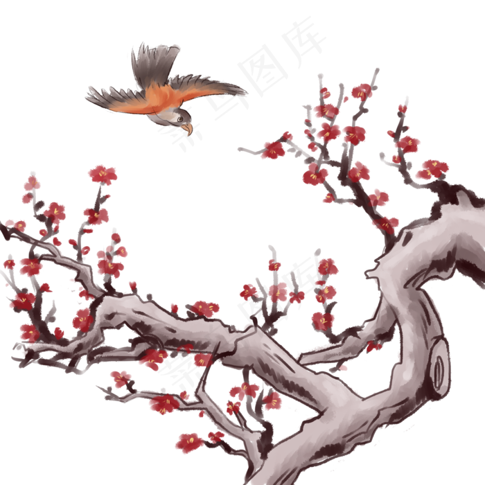 中国风古典手绘花鸟梅花矢量图,免抠元素