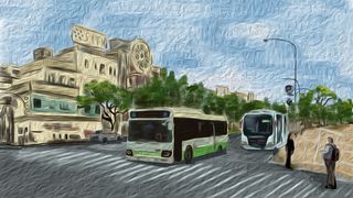 冷色调夏季特色油画风日式街道生活场景配图