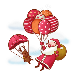 圣诞节送礼物的Q版圣诞老人和麋�,免抠元素