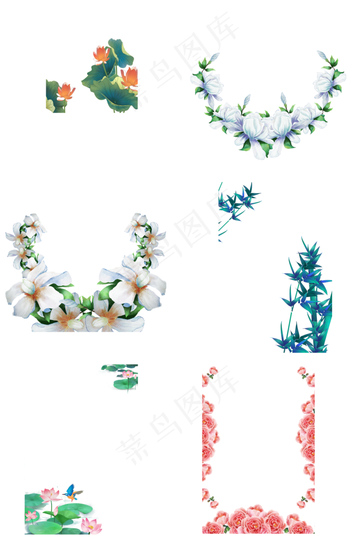 国画花朵夏季花卉唯美写意植物边(2000X3020(DPI:300))psd模版下载