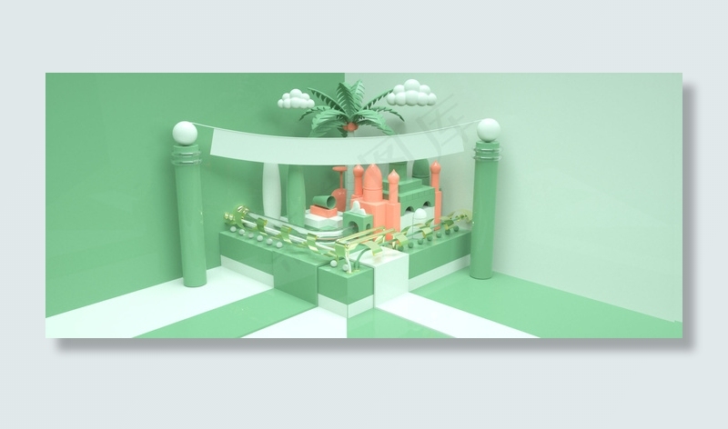 开学季小清新创意城堡展台电商banner