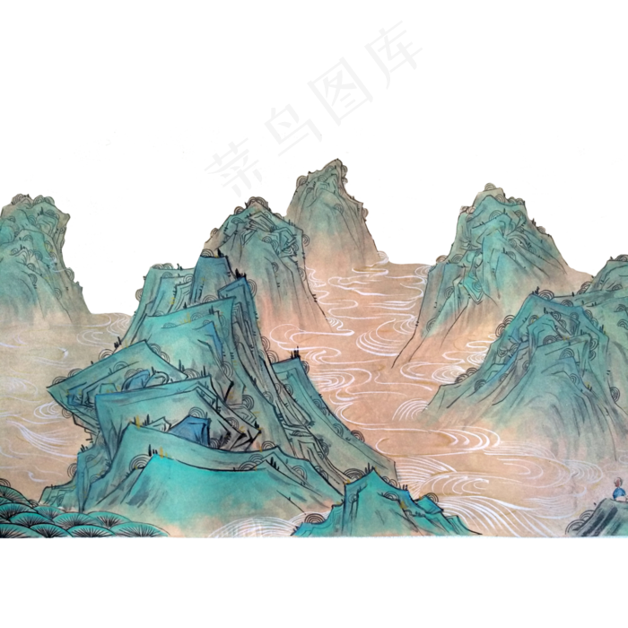 水墨山水国画青山PNG(4000X4000(DPI:300))psd模版下载