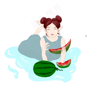 西瓜夏季女孩大暑商用元素