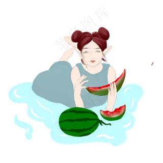 西瓜夏季女孩大暑商用元素