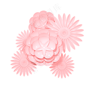 C4D粉色立体剪纸花朵粉色花,免抠元素
